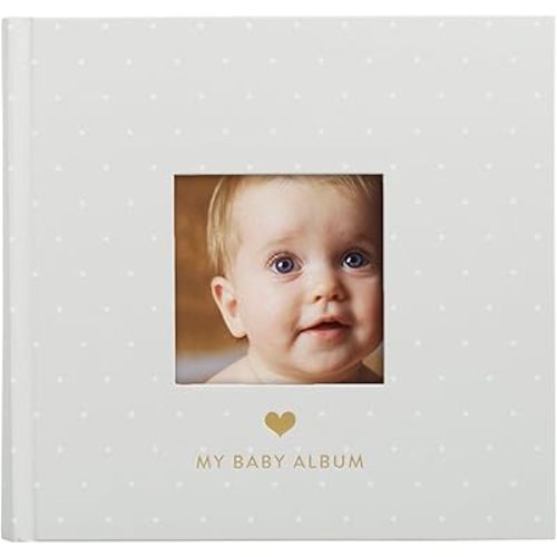 Pearhead Baby Photo Album, Keepsake Book for New and Expecting Parents, Gender-Neutral Baby Accessory, Ideal Gift for Baby Shower, Holds 200 Pictures, Gray and White Polka Dot