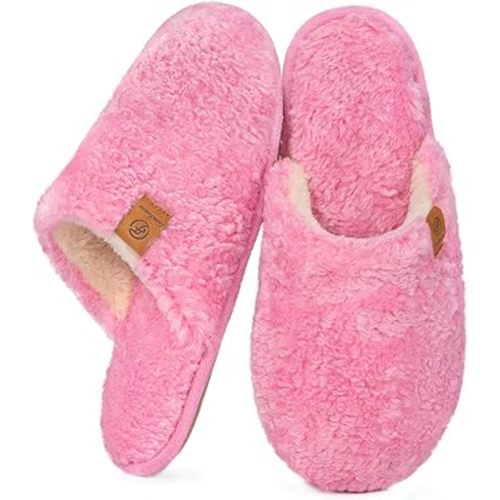 EverFoams Women's Fuzzy Slip-on Slippers Warm Cozy Soft Lightweight Memory Foam Indoor House Shoes