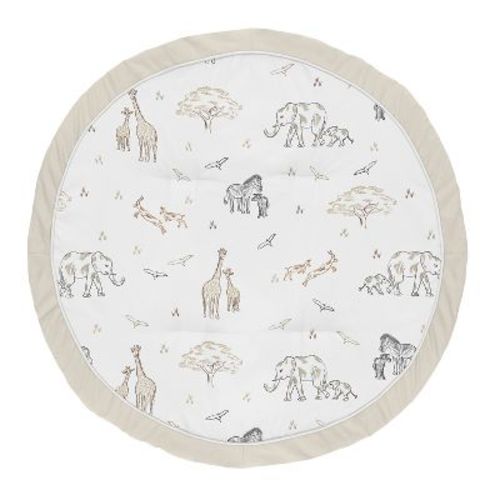 Sweet Jojo Designs Boy Or Girl Gender Neutral Unisex Baby Tummy Time Playmat Serengeti Animals Taupe Grey And White
