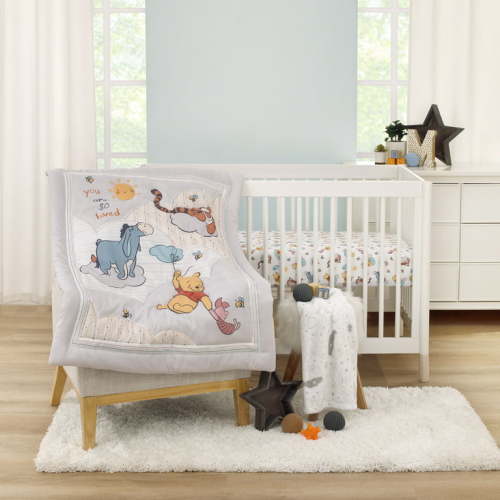 Disney Winnie the Pooh So Loved Crib Bedding Set, 3-Pieces, Gray, Blue, White, Unisex, Pooh, Tigger, Infant