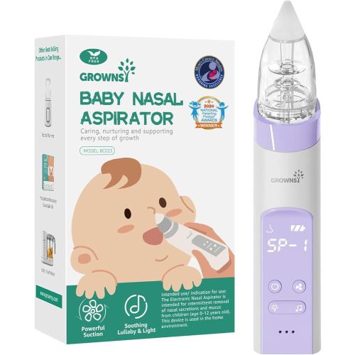 GROWNSY Nasal Aspirator for Baby, Electric Baby Nose Sucker, Automatic Nose Cleaner with Larger Suction Chamber and More Powerful Suction, Music and Light Soothing Function, Purple