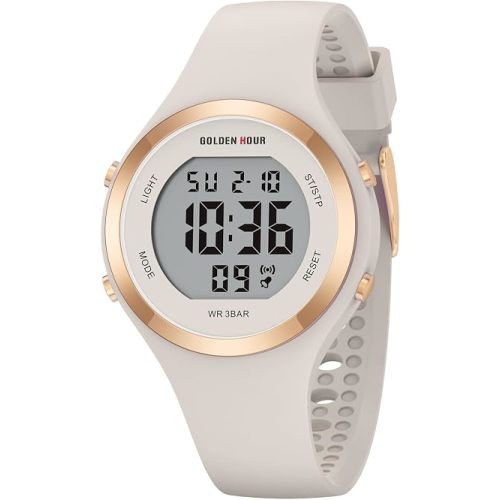 GOLDEN HOUR Waterproof Sport Women's Digital Chronograph Silicone Strap Watch