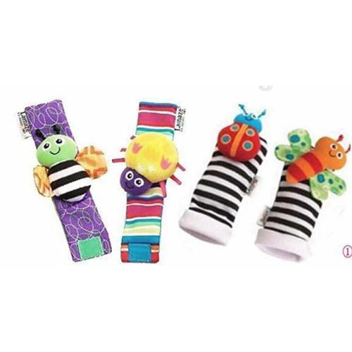 Blige SMTF Cute Animal Soft Baby Socks Toys Wrist Rattles and Foot Finders for Fun Butterflies and Lady bugs Set 4 pcs