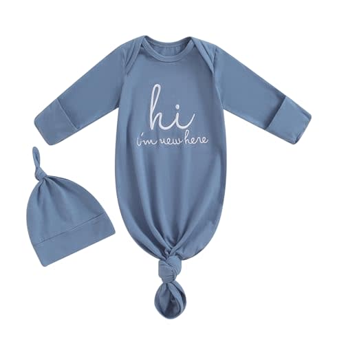 Newborn Boy Girl Coming Home Outfit Baby Infant Sleeper Gown Nightgown Outfits Cute Fall Winter Pajamas and Hat