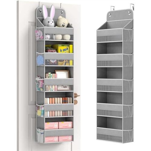 LAMU 5 Tier Over the Door Organizer Hanging, 5 Large Pockets and 10 Side Pockets Behind Door Storage for Baby Toys, 44lbs Back of Door Organizers Shelf for Closet, Nursery and Bathroom, 1 Pack (Grey)