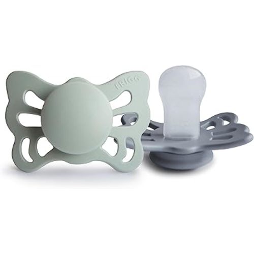 FRIGG Butterfly Anatomical SilkySoft Silicone Baby Pacifier | Made in Denmark | BPA-Free (Sage/Great Gray 0-6 Months)