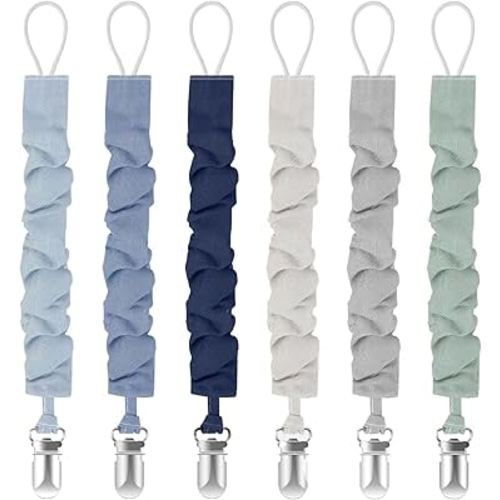 Pacifier Clips for Baby Boys and Girls, Pacifier Holders for Teething Relief and Baby Essentials, Safe for Newborns (6 Pack)