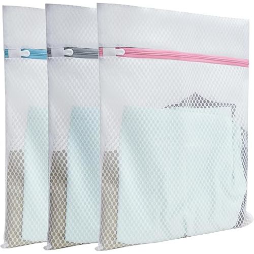 Mesh Laundry Bags for Delicates – 3 Pack (12”×16”) with Color-Coded Zippers, Protects Clothes from Damage, Breathable Honeycomb Mesh, Washer & Dryer Safe bags - Ideal for Bras, Lingerie & Socks