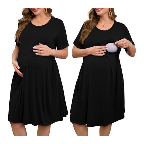 JollieLovin Women's Plus Size Maternity Dress Labor and Delivery Gown Summer Nursing Nightgowns Sleepwear(L-5XL)