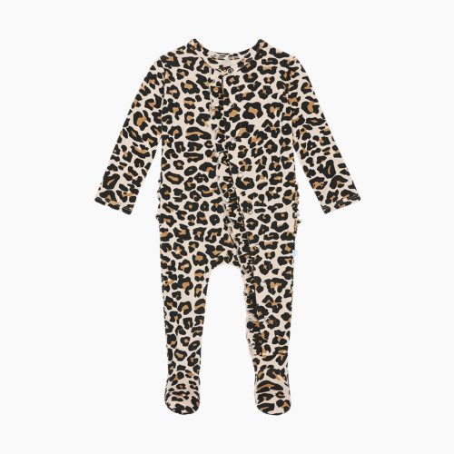 Posh Peanut Footie Ruffled Zippered One Piece - Lana Leopard Tan, 0-3 Months