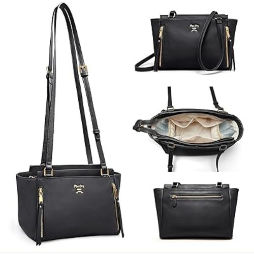 miss fong Small Mini Diaper Bag,Crossbody Purse Diaper Clutch with 7 Organizers,2 Insulated Pockets and Adjustable Shoulder Strap(Black)