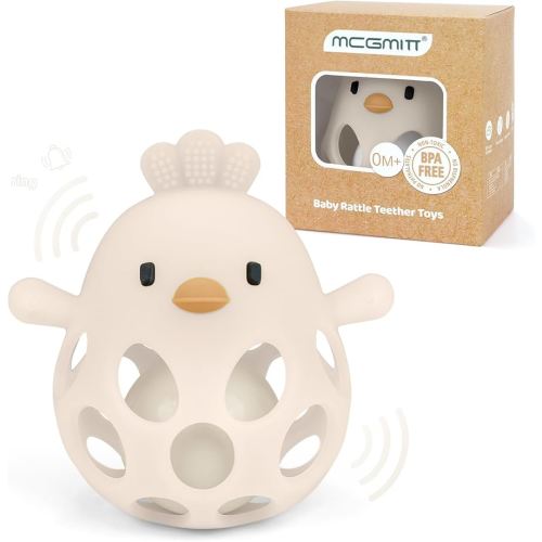 MCGMITT Teethers for Babies 3-6 Months, Easy Grasp Silicone Baby Rattles 0-6 Months, BPA-Free Non Toxic Montessori Infant Toys for Teething Relief, Soft Interactive Infant Car Seat Toys Bath Toys