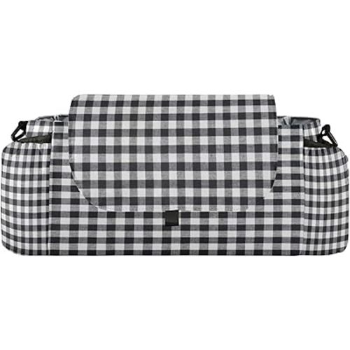 Vintage Gingham Plaid Baby Stroller Organizer Black White Striped Universal Stroller Bag Fit Most Strollers Accessories Bag Large Pram Stroller Storage Pouch Caddy For Diaper Toys Wipes