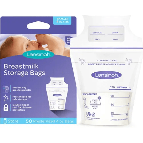 Lansinoh Breastmilk Storage Bags, 50 Count, 4 Ounce, Easy to Use Milk Storage Bags for Breastfeeding, Presterilized, Hygienically Doubled-Sealed, for Refrigeration and Freezing