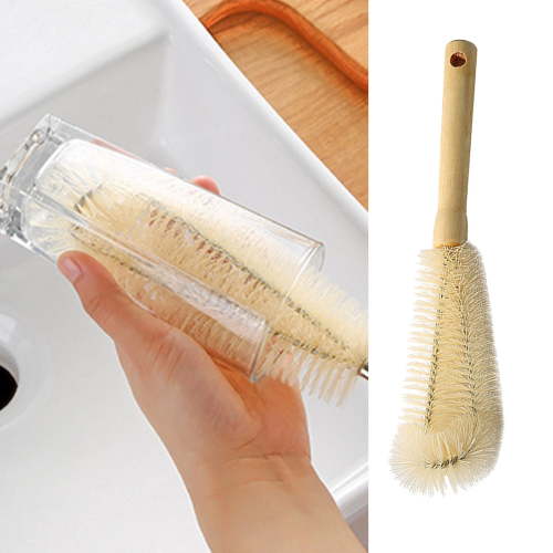 Bottle Brush Cleaner Long Wooden Handle Water Bottle Cleaning Brush Natural Bristle Kitchen Scrub Bottle Brush for Narrow Neck Beer Bottle, Baby Bottle, Sports Bottle