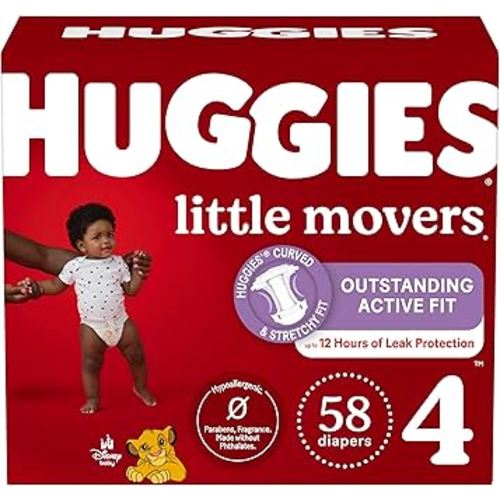 Huggies Size 4 Diapers, Little Movers Baby Diapers, Size 4 (22-37 lbs), 58 Count