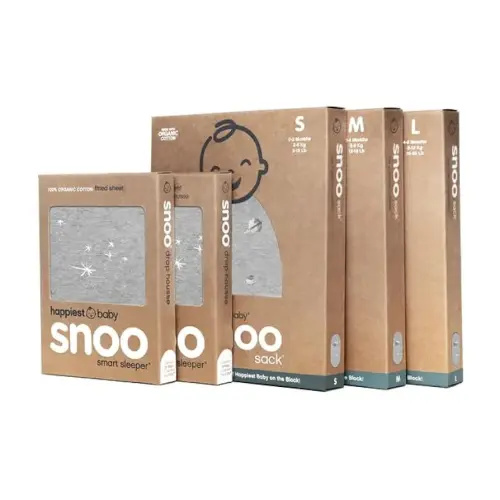 Happiest Baby The Big Bundle 100% Organic Cotton - Includes 3 SNOO Sacks and 2 SNOO Bassinet Fitted Sheets (Graphite Planets)