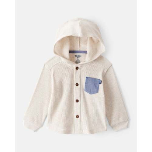 Baby Boy Waffle Knit Long-Sleeve Hooded Top - Cream - OshKosh | Carter's