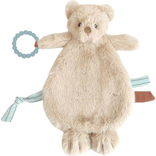 MON AMI Baldwin Bear Security Blanket with Silicone Teether | 12-Inch Plush Lovey for Babies | Soothing Sensory Snuggle Toy | Perfect Newborn Essential for Birthdays & Baby Showers