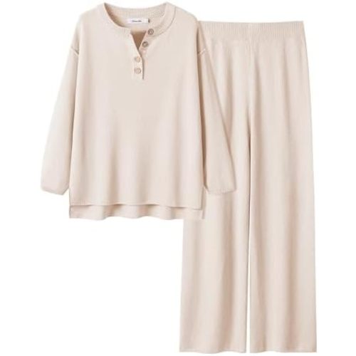 ANRABESS Women 2 Piece Outfits Oversized Loose Waffle Knit Sweater Set 2024 Fall Trendy Matching Lounge Sets Cozy Clothes