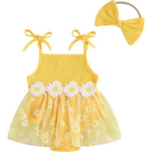 Baby Girl Clothes Daisy Ribbed Bodysuit Sleeveless Romper Dress Summer Outfit for Girls Newborn 3 6 9 12 18 Months