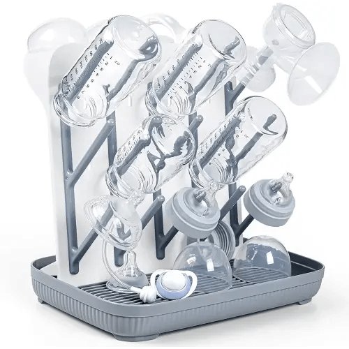 Termichy Baby Bottle Drying Rack: Large Vertical Bottle Dryer Rack Holder - Space Saving Standing Drying Rack for Baby Bottles and Pump Part Cleaning (Gray)
