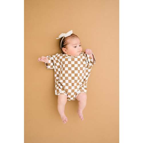 Brown Checkered Pocket Romper