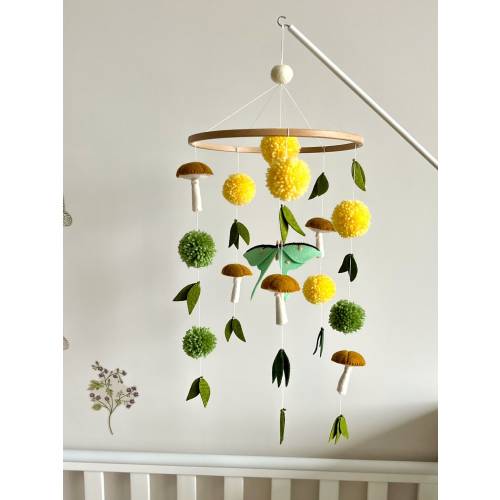 Luna moth baby mobile Nursery decor Mushroom nursery Cottagecore crib baby mobile Baby shower gift Woodland mobile Moth and mushroom gift