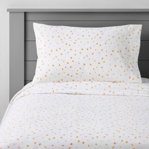 Twin Stars Cotton Kids' Sheet Set Yellow/White - Pillowfort™: Twin Size, 220 Thread Count, OEKO-TEX Certified