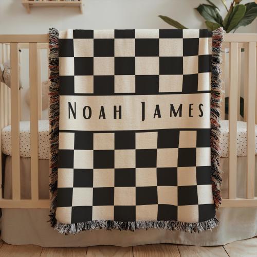 Personalized checkered name baby blanket custom name baby boy classic nursery decor name blanket baby shower gift