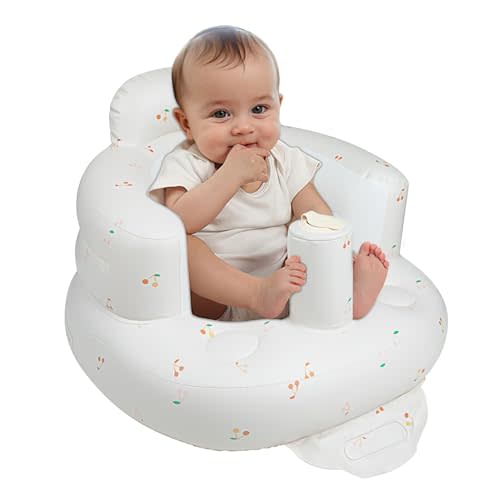 EKEPE Inflatable Baby Seat for Babies 3 Months & Up, Baby Floor Seats for Sitting Up, Baby Seats for Infants, Blow Up Baby Chair with Built in Air Pump - Cherries