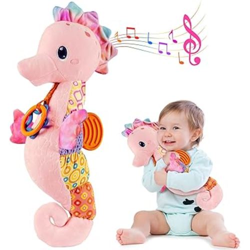 Fuzqq Baby Girl Toys 0-6 Months,Infant Musical Stuffed Animals Soft Toy with Bright Colors,Crinkle Sound Paper, Multi-Textures & Rattles,Baby Newborn Toys for 0 3 6 9 12 Months Boy/Girls(Pink)