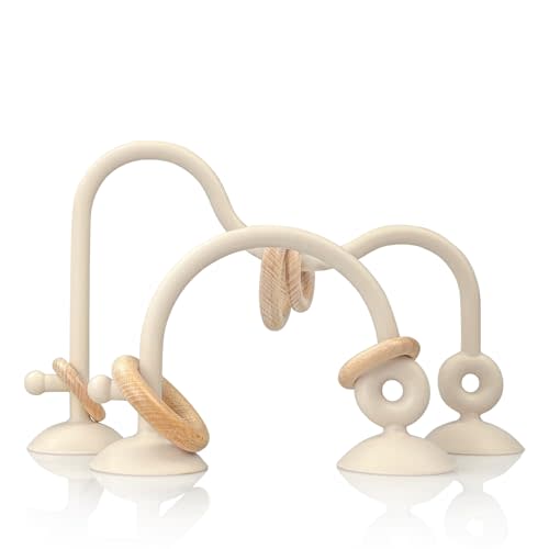 oiimllby Baby Teething Toy, High Chair Suction Cup Toys for Infant Toddlers 0-6M, Food Grade Silicone Teether, Educational Parent-Child Baby Toys, Montessori Sensory Toy for Babies 6-12Months (Beige)