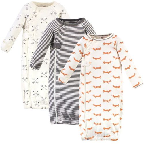 Touched by Nature Baby Boy Organic Cotton Zipper Long-Sleeve Gowns 3pk, Orange Fox
