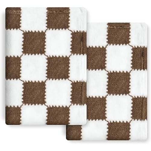 Checkered Baby Blanket for Boys Girls, 2 Pack Soft Baby Boy Girl Blankets, Small 28 x 40 inches Toddler Fleece Blanket, Essentials Crib Stroller Items, Newborn Gift (Coffee)