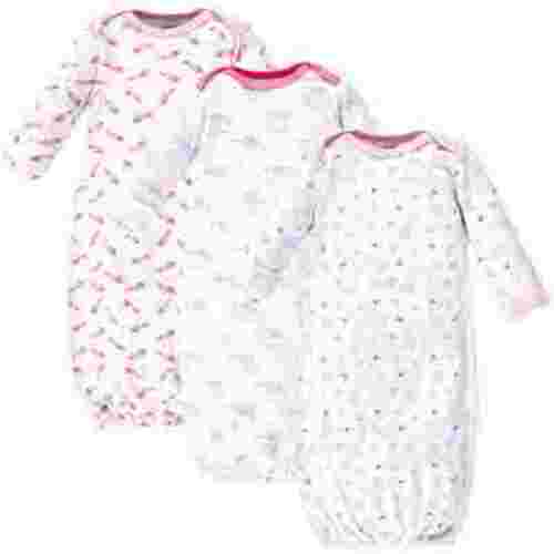 Luvable Friends Baby Girl Cotton Long-Sleeve Gowns 3pk, Girl Elephant Hearts, 0-6 Months