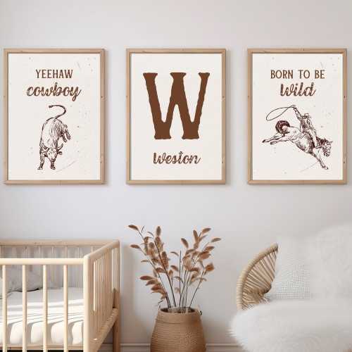 Vintage Wild West Nursery Decor - Cowboy Theme Western Print - Custom Retro Nursery Art - Rustic Baby Room Wall Decor - DIGITAL DOWNLOAD