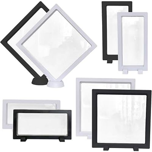 8 Packs 3D Floating Frame Display Case INLAZYTIM Coins Display Holder Stands for Jewelry, 7 Inch Transparent PE Film Jewelry Storage Box with Base for Challenge Coins, AA Medallions