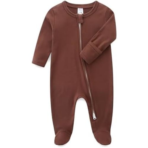 Baby Romper 100% Organic Cotton Pajamas One Piece Long Sleeve Zipper Footie Onesie for 0~12M Baby