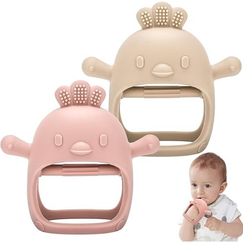 2Pcs Silicone Baby Teether Toy for Infants 3+ Months, BPA Free Anti-Drop Silicone Mitten Teething Toy for Soothing Sore Gums, Baby Chew Toys for Sucking Needs