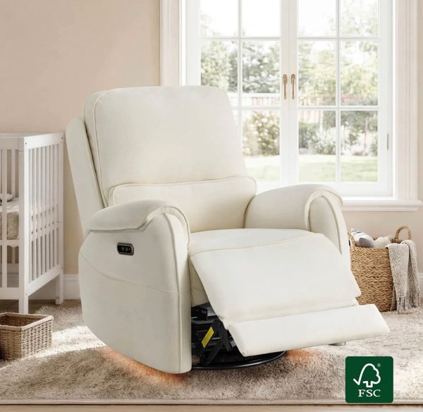 Alicia Power Swivel Nursery Glider Recliner with Nightlight