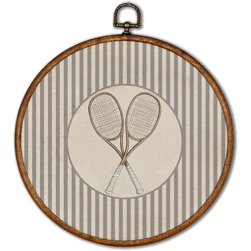 KSDUT Vintage Tennis Racket Wall Art Decor - Retro Sports Trendy Wall Art Canvas Frame Hanging Prints, Nursery Sports Gallery Round Artwork Decor for Kids Boys Room Home Decorations 10"x10"