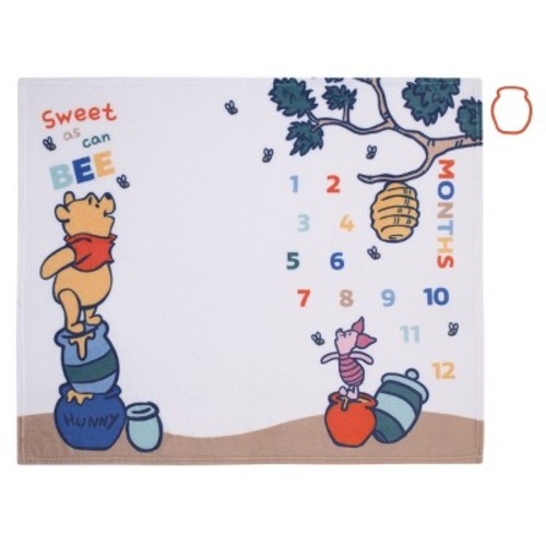 NoJo Disney Winnie the Pooh White, Blue, and Yellow Sweet As Can Bee Super Soft Photo Op Milestone Baby Blanket