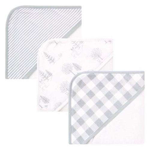 Touched By Nature Baby Unisex Organic Cotton Hooded Towels, Gray Woodland, One Size
