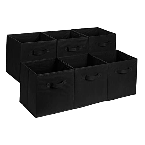 Amazon Basics Cube Organizer Storage Bins Handles, Collapsible Fabric, Pack of 6, 13"x13"x13", Black