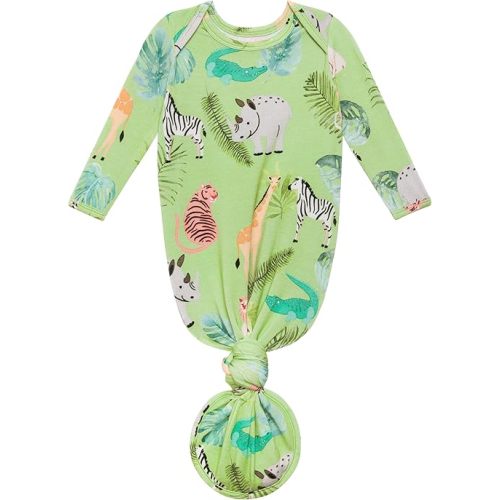 Posh Peanut Newborn Knotted Baby Gowns 0-3 Months - Easy-Tie Hospital Outfit Viscose from Bamboo Sleepers for Baby Boy & Girl, Safari Animals