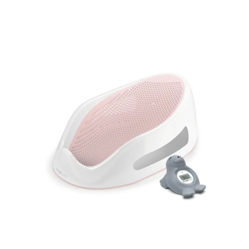 Angelcare Baby Pink Soft Touch Bath Support & Thermometer Bundle | Newborn Baby Bathtub 0-6 Months | Baby Registry Must-Have | Newborn Essentials for Safe & Comfortable Bath Time