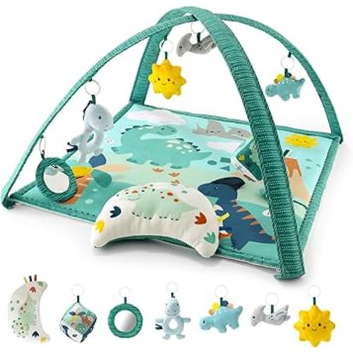 The Peanutshell Unisex Baby Play Gym & 7-in-1 Play Mat - Playmat Baby Toys 0-6, 6-12 Months Tummy Time Mat with Hanging Toys, Soft Padded Mat for Newborns, Infants - Dino