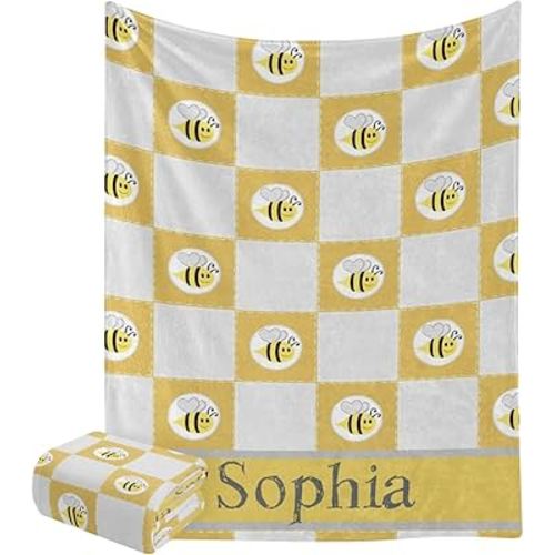 Bumble Bee Quilt Patch Personalized Blanket Nursery Swaddling Blankets for Gilrs Boys Kids Newborns Baby Shower Pet Gift 30 x 40 Inch