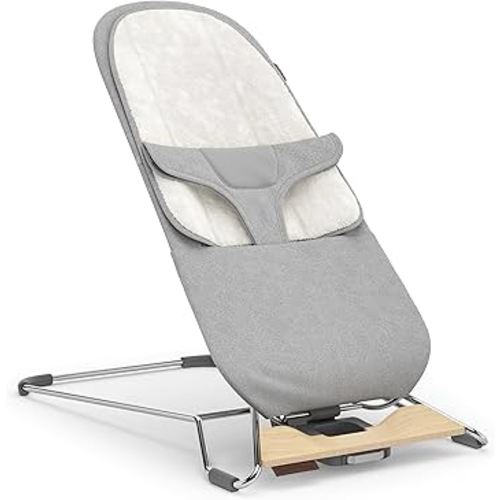 UPPAbaby Mira Bouncer/Portable 2-in-1 Bouncer + Seat Grows with Your Baby/GREENGuard® Gold, JPMA + FSC® Certified/Cozy Seat Liner + Storage Bag Included/Stella (Grey Mélange/Silver Chrome/Maple Wood)